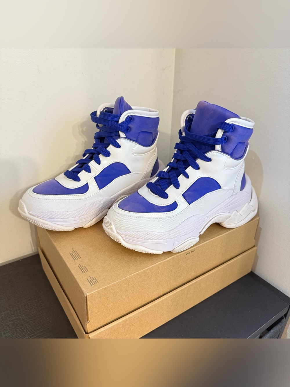 Jeffrey Campbell Pixel High Top Sneakers Size 6 Worn Once Chunky Blue and White